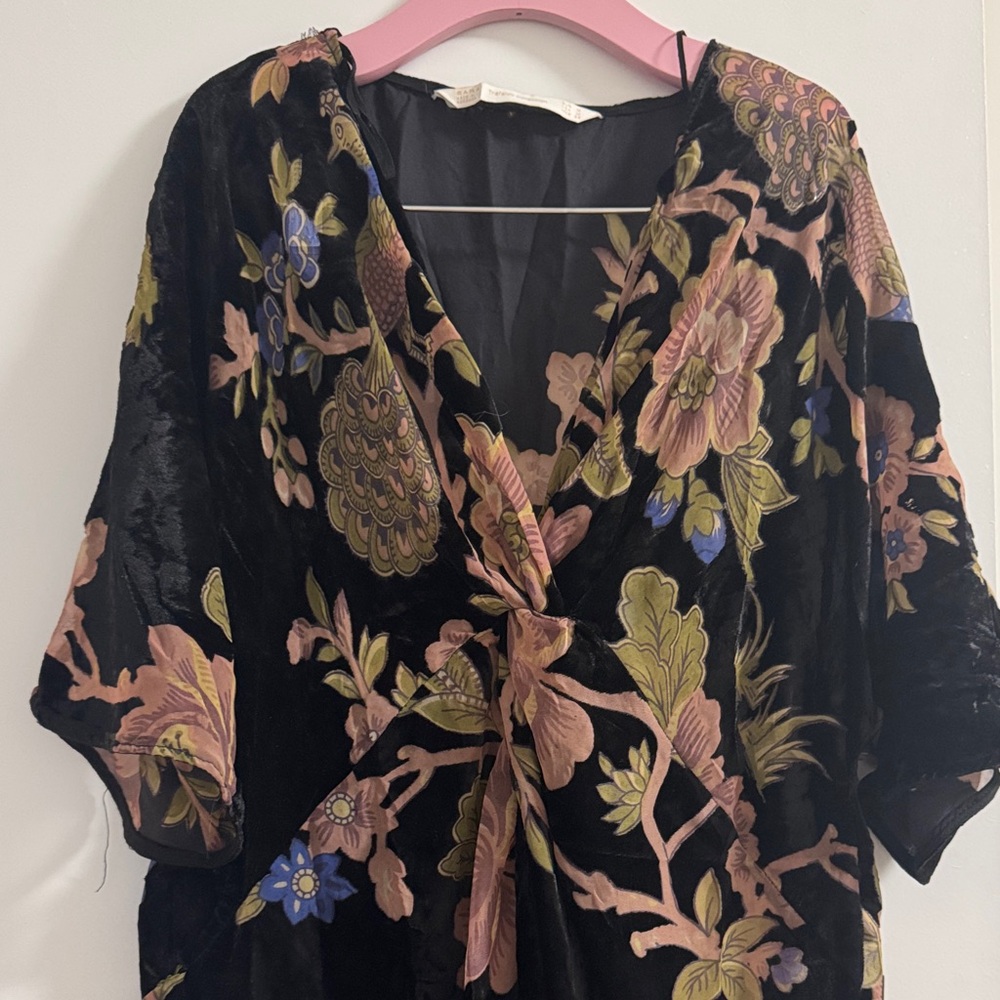 Zara Black Floral Long Sleeve Top